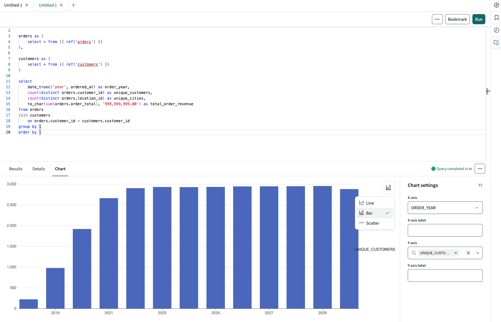 Query page Chart tab Query page Chart tab