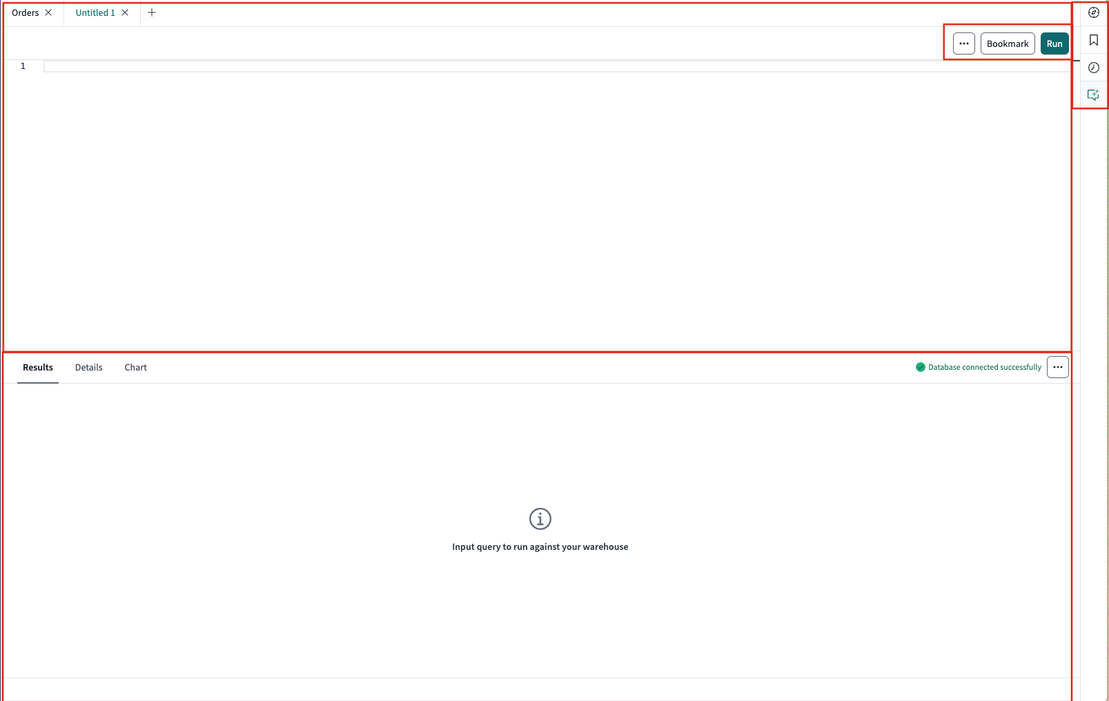 Query page main interface with blank query editor Query page main interface with blank query editor