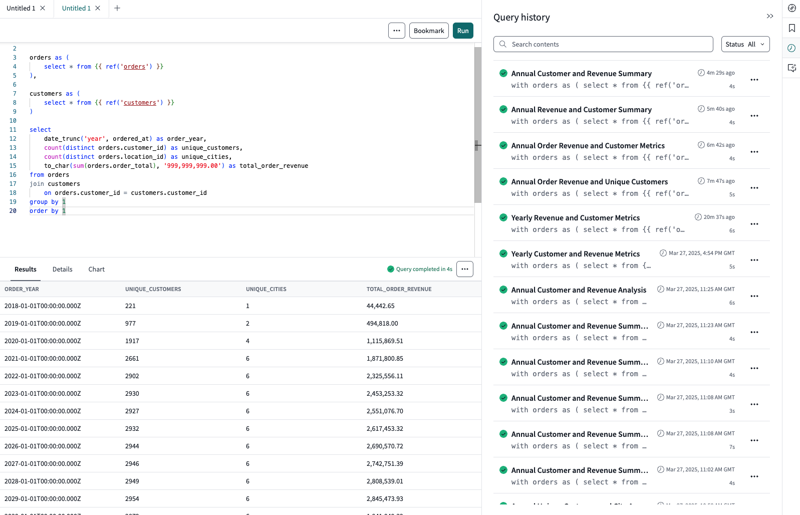Query page Query history icon Query page Query history icon